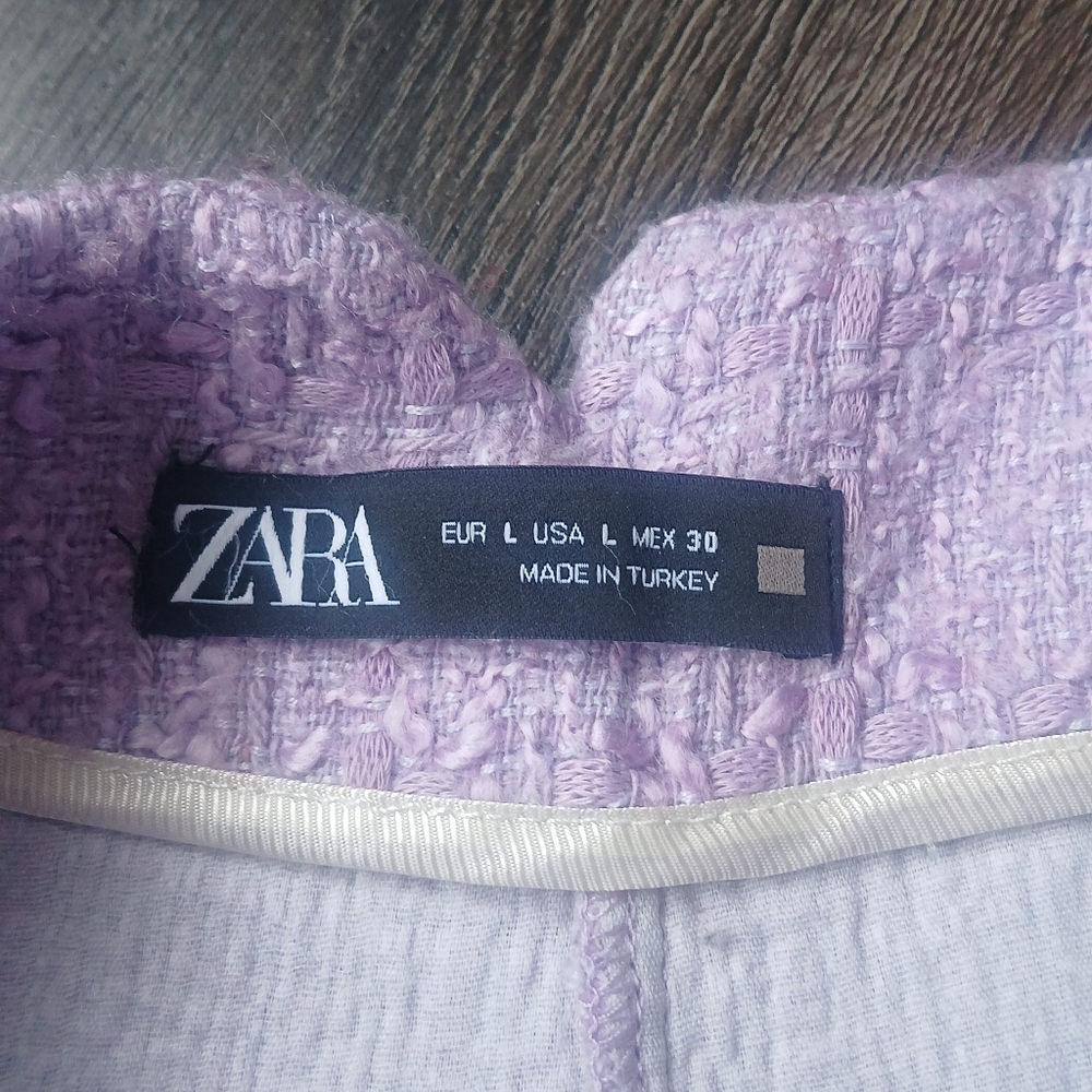 Zara Lilac Purple Tweed Textured High Waisted Bermuda Shorts gold button Size L - Picture 7 of 14